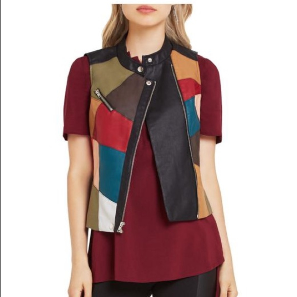 Faux Leather Patchwork Moto Vest
